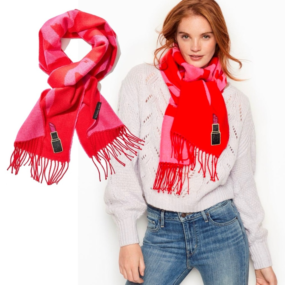 NWOT Victoria’s Secret Lipstick Red Pink Logo Scarf